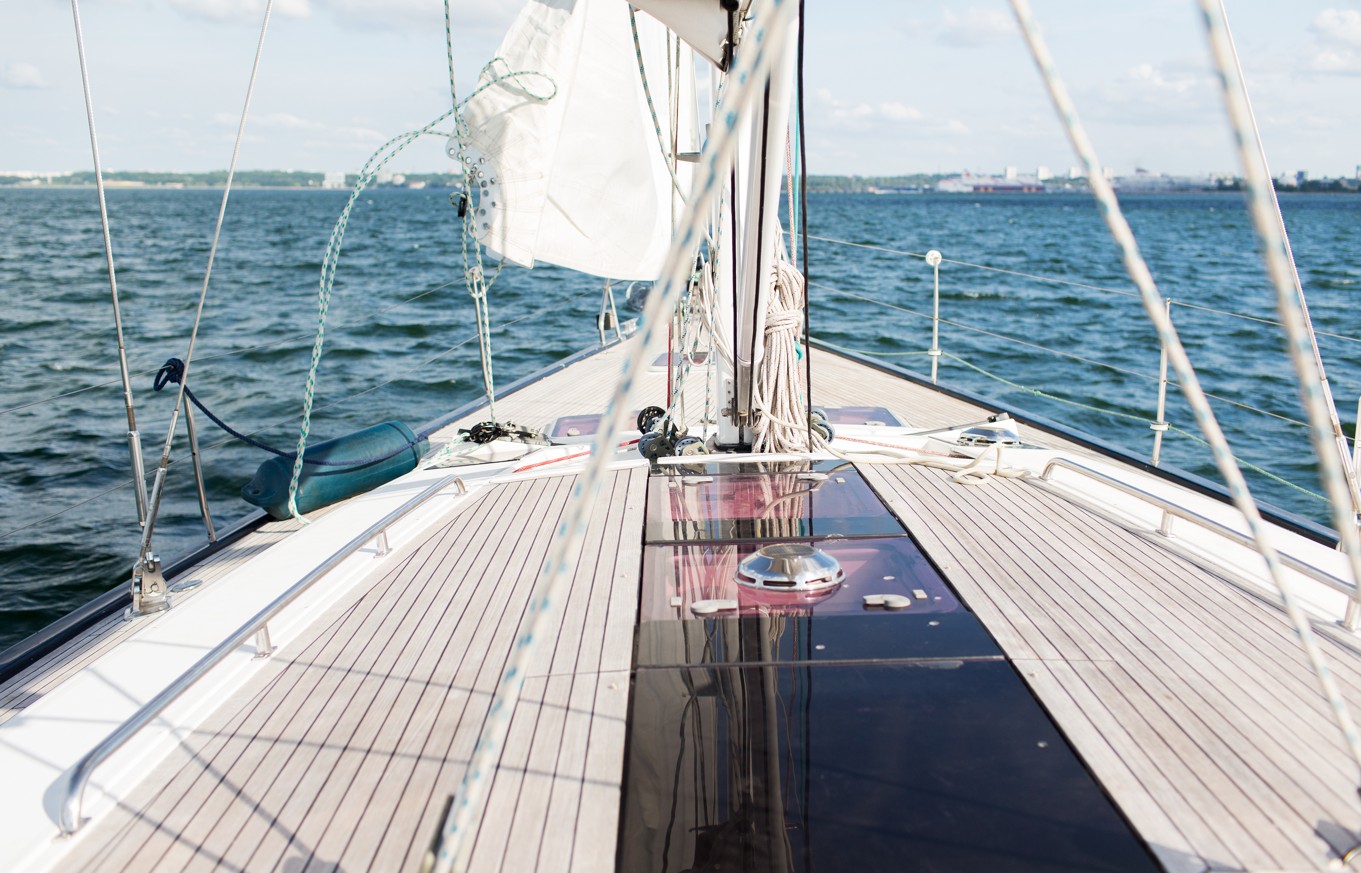 Close Up Of Sailboat Or Sailing Yacht Deck And Sea Sea Tech Systems