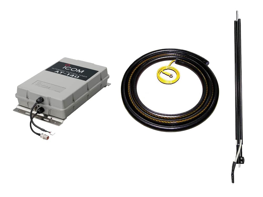 at140 tuner with kiss counterpoise and gam split lead antenna for hf radio