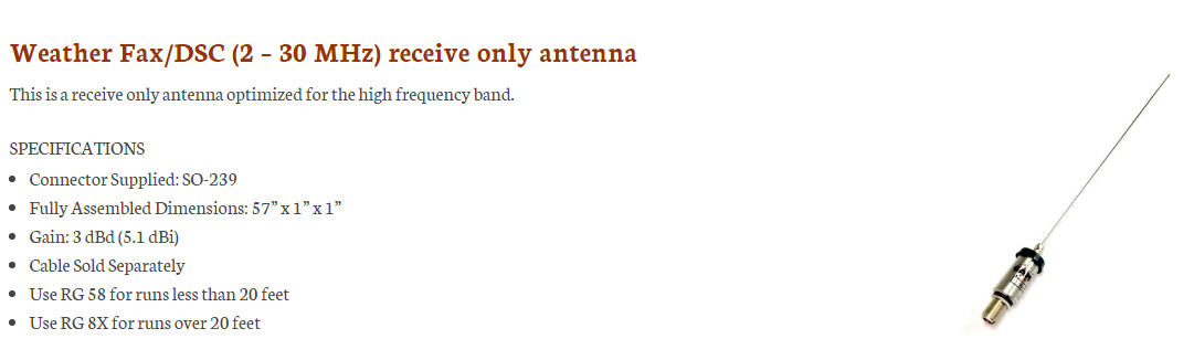 gam ss-2 weatherfax antenna specs