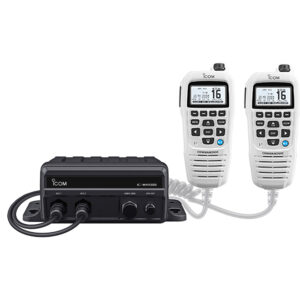 icom m410bb with two command mic ports and 1 included white commandmic