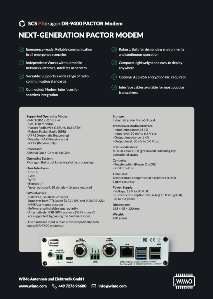 DR-9400 Dragon PACTOR4 Modem Product Flyer Page 1